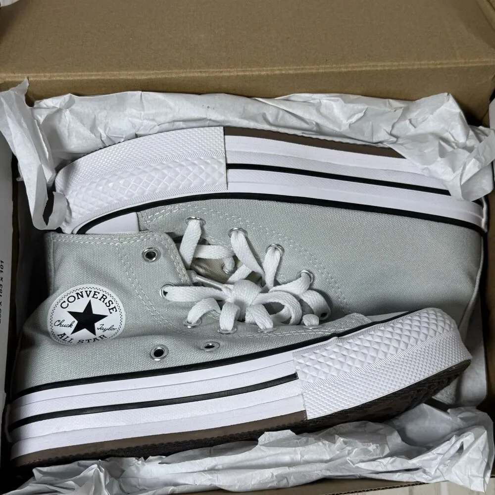Converse Youth Size 1 Chuck Taylor All Star EVA Lift Hi Gray/White Canvas Shoes